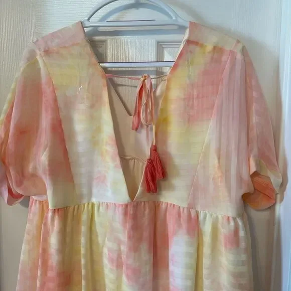 Entro Light Pink Lemon Yellow Mini Dress Medium - Picture 5 of 10